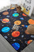 Kids Child's Room Rug in Blue and Black Outer Space Spaceship Planet Print Rug Polyester Machine Washable Area Rug