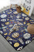 Kids Child's Room Rug in Blue and Black Outer Space Spaceship Planet Print Rug Polyester Machine Washable Area Rug