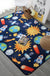 Kids Child's Room Rug in Blue and Black Outer Space Spaceship Planet Print Rug Polyester Machine Washable Area Rug