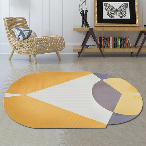 Casual Modern Irregular Rug in Yellow and Grey Color Block Print Area Rug Polyester Washable Carpet for Home Decoration