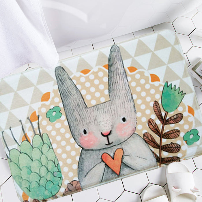 Grey Child's Room Rug Kids Animal Rabbit Heart Floral Pattern Area Rug Polyester Pet Friendly Carpet