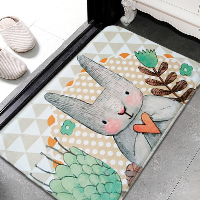 Grey Child's Room Rug Kids Animal Rabbit Heart Floral Pattern Area Rug Polyester Pet Friendly Carpet