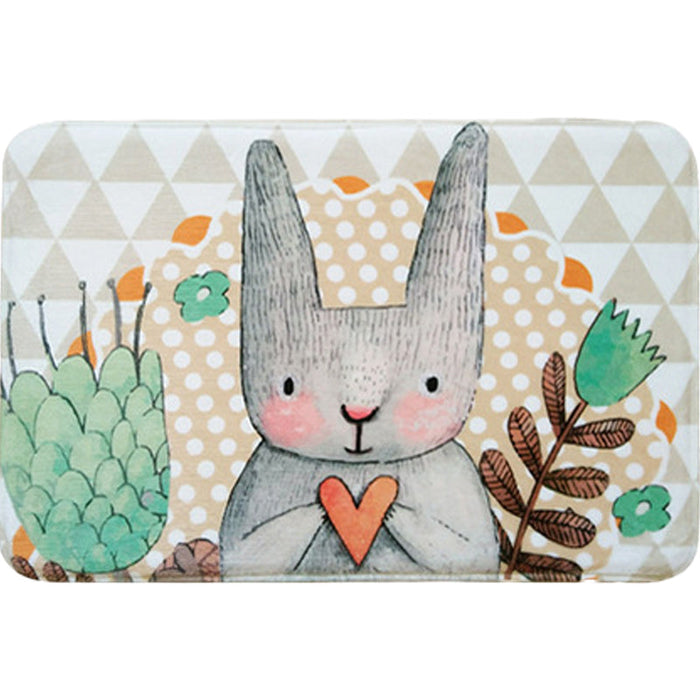 Grey Child's Room Rug Kids Animal Rabbit Heart Floral Pattern Area Rug Polyester Pet Friendly Carpet