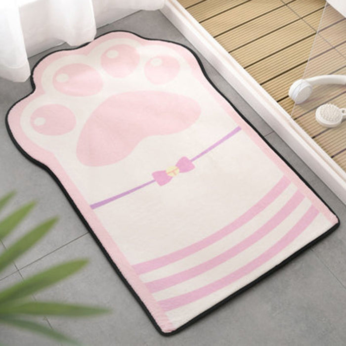 Kids Child's Room Irregular Rug in Pink and Purple Animal Paw Bow Tie Print Rug Polyester Non-Slip Backing Area Rug