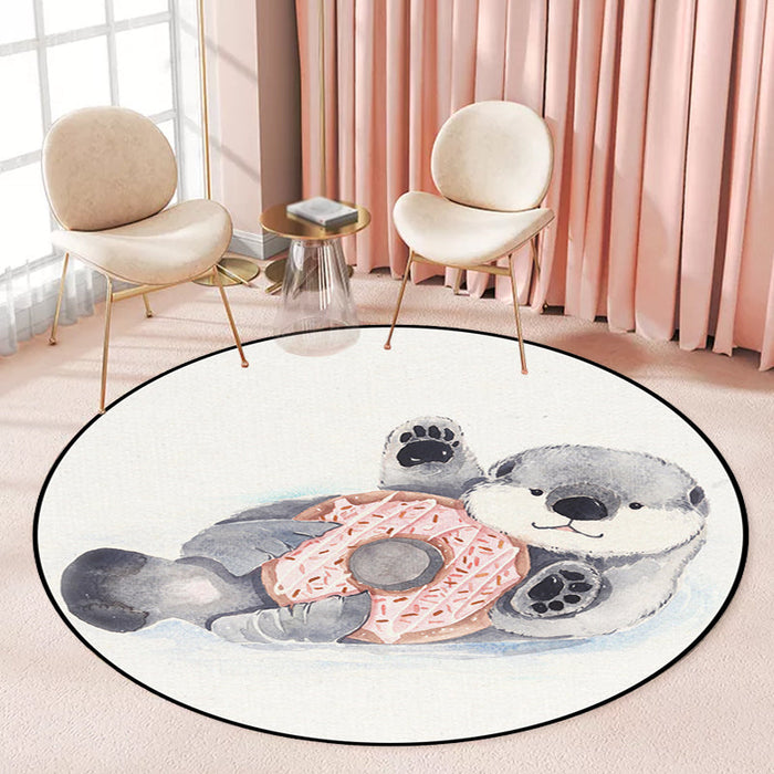 Kids Bedroom Rug in White Animal Fox Koala Alpaca Print Rug Polyester Pet Friendly Washable Area Rug