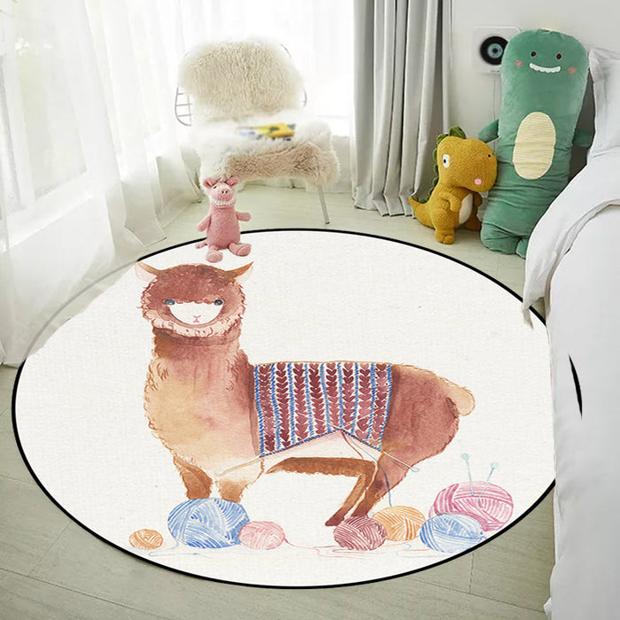 Kids Bedroom Rug in White Animal Fox Koala Alpaca Print Rug Polyester Pet Friendly Washable Area Rug