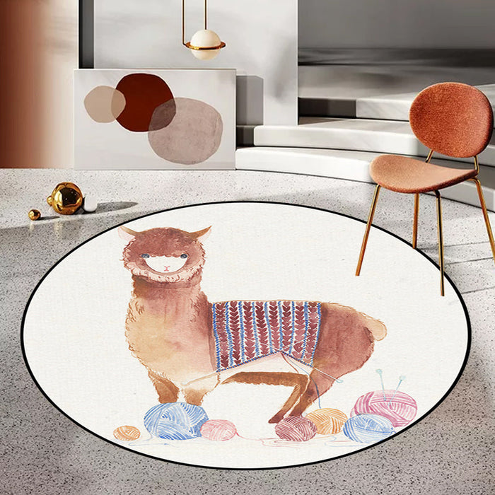 Kids Bedroom Rug in White Animal Fox Koala Alpaca Print Rug Polyester Pet Friendly Washable Area Rug