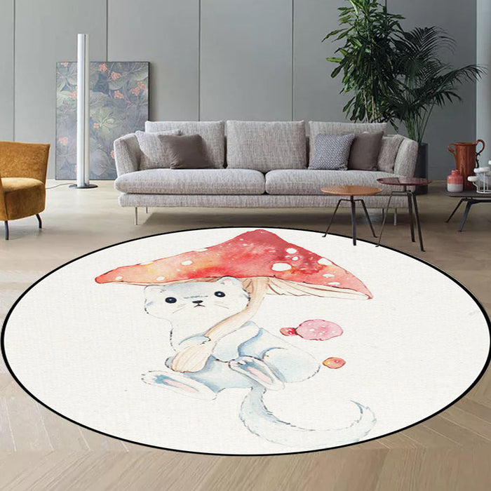 Kids Bedroom Rug in White Animal Fox Koala Alpaca Print Rug Polyester Pet Friendly Washable Area Rug