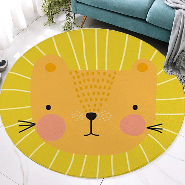 Red and Yellow Child's Room Rug Kids Animal Cat Bear Giraffe Pattern Area Rug Polyester Pet Friendly Washable Carpet