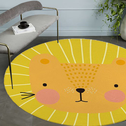 Red and Yellow Child's Room Rug Kids Animal Cat Bear Giraffe Pattern Area Rug Polyester Pet Friendly Washable Carpet