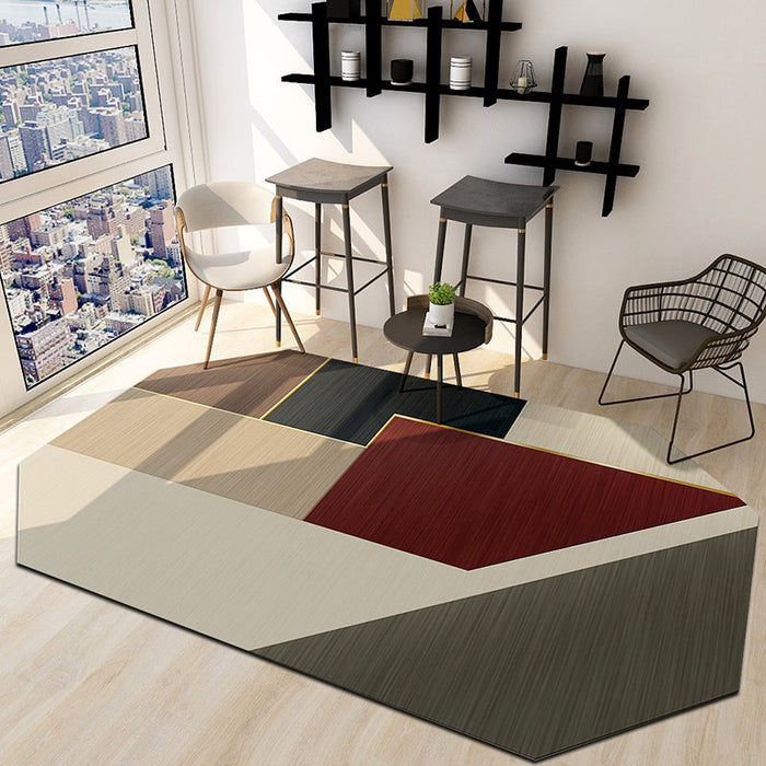 Modern Living Room Irregular Rug in Brown Color Block Pattern Rug Polyester Machine Washable Area Rug