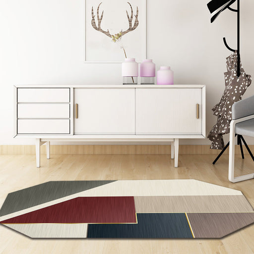 Modern Living Room Irregular Rug in Brown Color Block Pattern Rug Polyester Machine Washable Area Rug