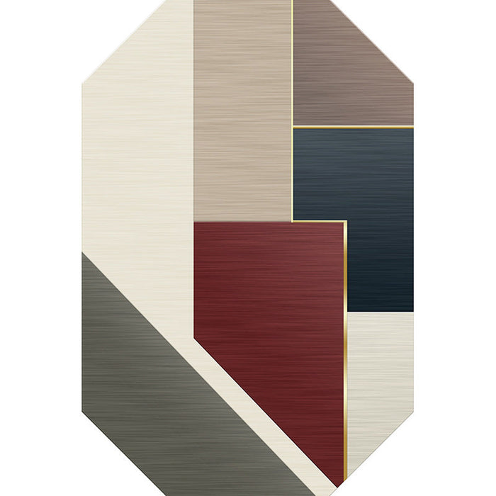 Modern Living Room Irregular Rug in Brown Color Block Pattern Rug Polyester Machine Washable Area Rug