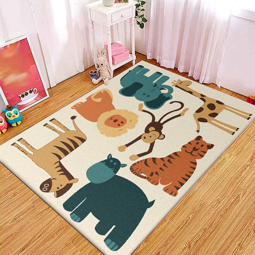 Kids Bedroom Rug in Yellow Animal Elephant Tiger Lion Print Rug Polyester Pet Friendly Area Rug