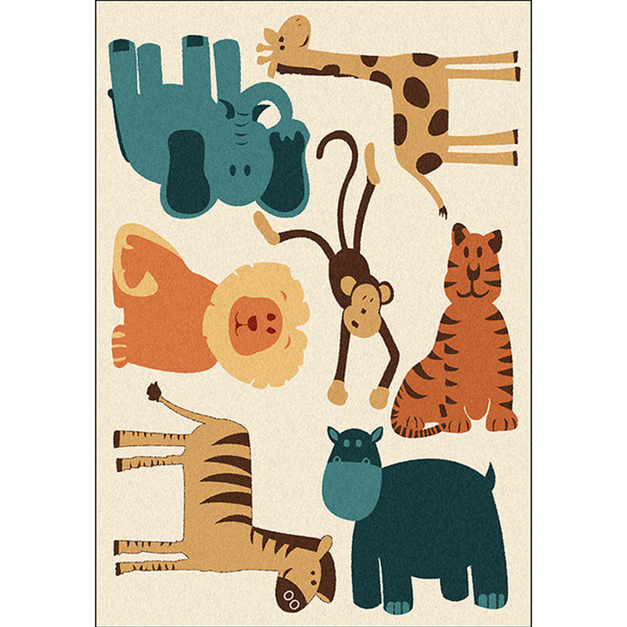 Kids Bedroom Rug in Yellow Animal Elephant Tiger Lion Print Rug Polyester Pet Friendly Area Rug