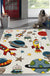 Ivory Child's Room Rug Kids Outer Space Planet Star Rocket Pattern Area Rug Polyester Pet Friendly Carpet