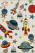 Ivory Child's Room Rug Kids Outer Space Planet Star Rocket Pattern Area Rug Polyester Pet Friendly Carpet