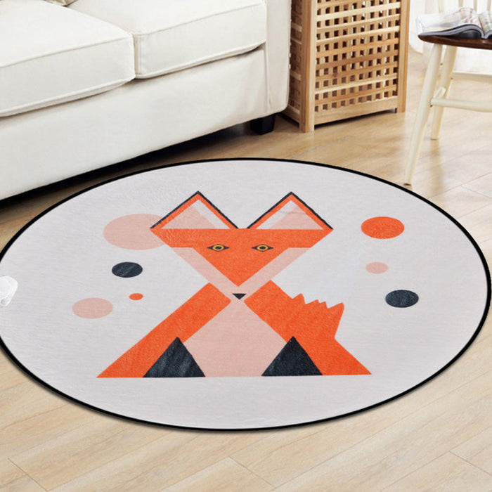 Brown and White Nursery Rug Kids Animal Fox Deer Geometry Pattern Area Rug Polyester Stain-Resistant Carpet