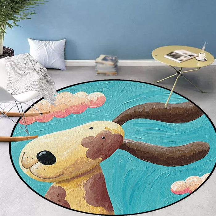 Kids Bedroom Rug in Blue Animal Dog Cloud Print Rug Polyester Machine Washable Area Rug