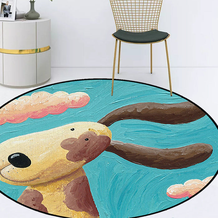 Kids Bedroom Rug in Blue Animal Dog Cloud Print Rug Polyester Machine Washable Area Rug