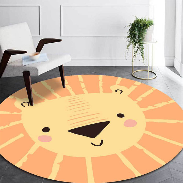 Kids Bedroom Rug in Yellow Animal Lion Print Rug Polyester Pet Friendly Anti-Slip Area Rug