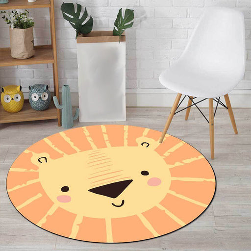 Kids Bedroom Rug in Yellow Animal Lion Print Rug Polyester Pet Friendly Anti-Slip Area Rug