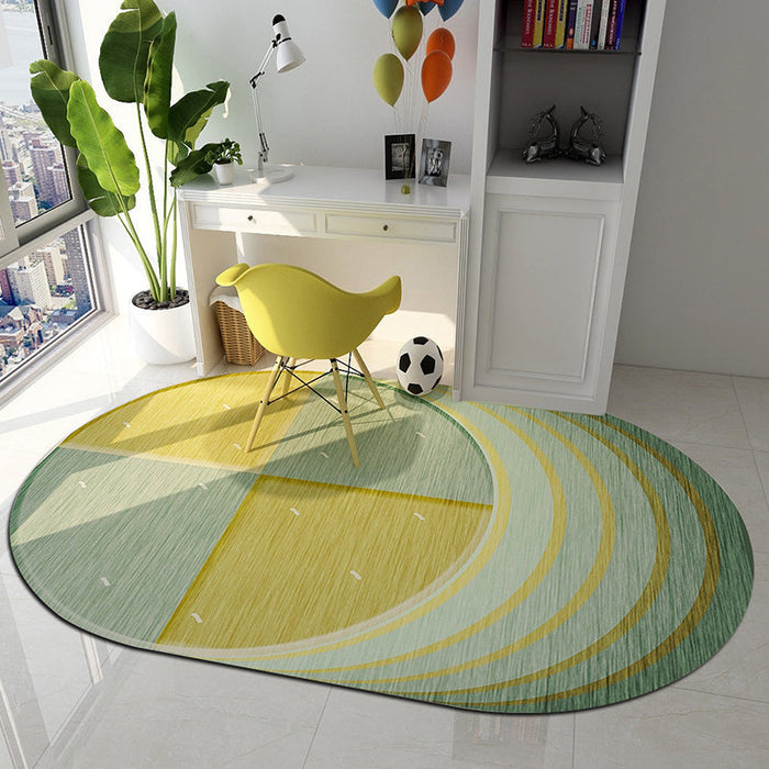 Irregular Bedroom Rug in Green and Pink Modern Colorblock Arc Pattern Area Rug Polyester Washable Carpet