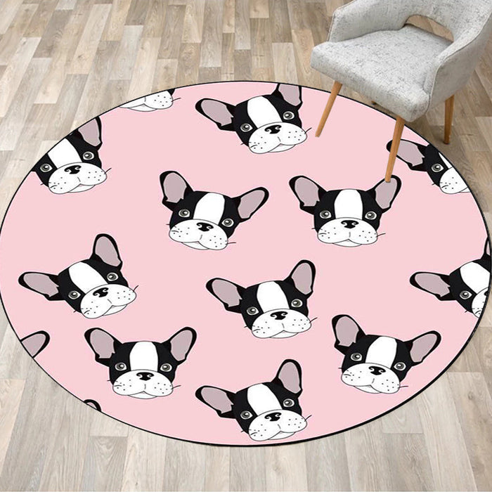 Kids Bedroom Rug in Brown and Pink Animal Dog Cat Print Rug Polyester Non-Slip Backing Area Rug