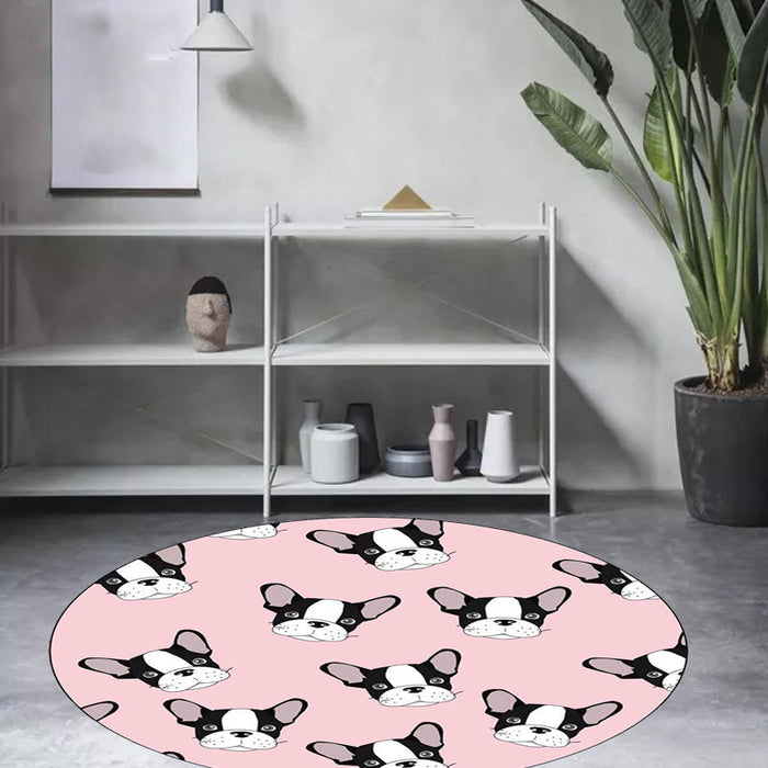 Kids Bedroom Rug in Brown and Pink Animal Dog Cat Print Rug Polyester Non-Slip Backing Area Rug