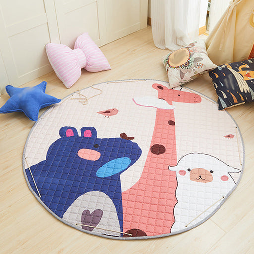 Kids Bedroom Rug in Pink and Grey Animal Unicorn Rabbit Sheep Print Rug Polyester Machine Washable Area Rug