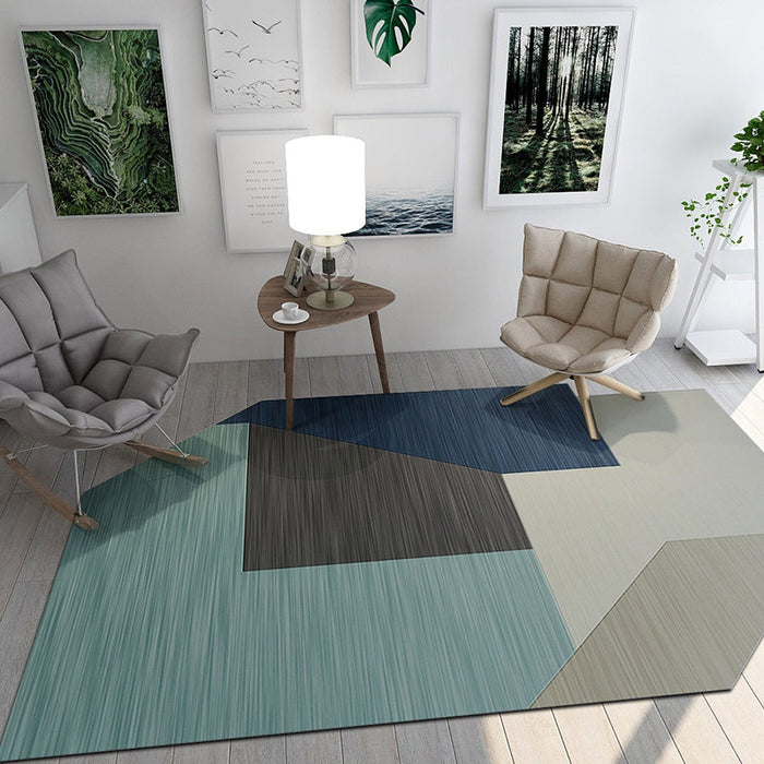 Modern Living Room Irregular Rug Colorful Color Block Pattern Rug Polyester Pet Friendly Area Rug