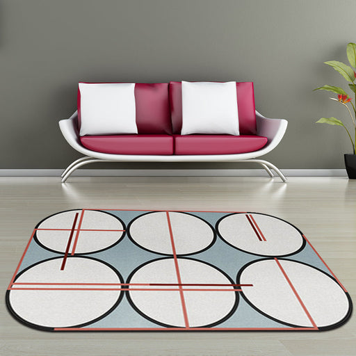 Simple Modern Irregular Rug in Grey Color Block Circle Print Area Rug Polyester Anti-Slip Backing Carpet for Home Decor