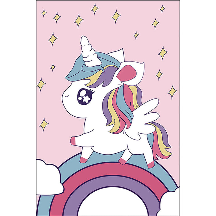 Pink Child's Room Rug Kids Animal Unicorn Rainbow Pattern Area Rug Polyester Non-Slip Backing Carpet