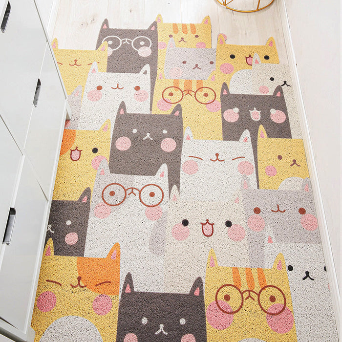 Kids Irregular Nursery Rug in Yellow and Grey Animal Cat Rabbit Penguin Print Rug Polyester Non-Slip Area Rug