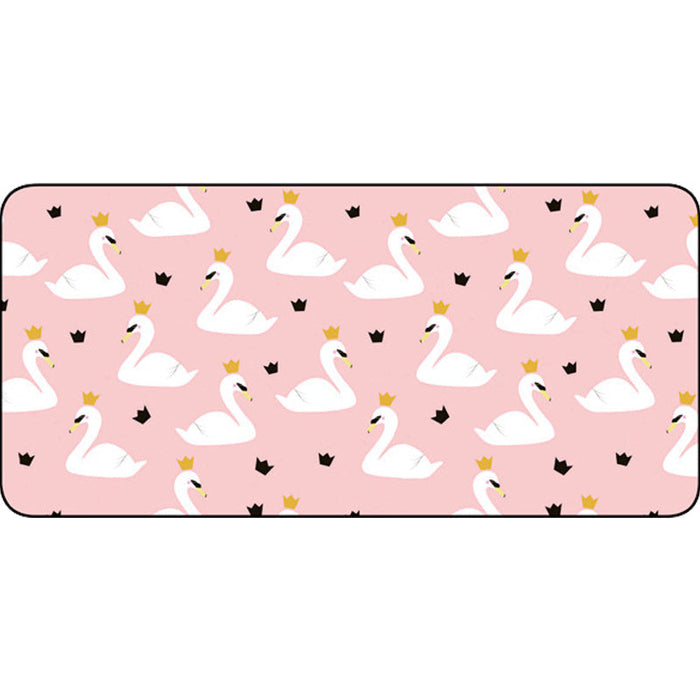 Casual Kids Rug in Pink Animal Swan Crown Pattern Rug Polyester Non-Slip Carpet for Children's Room