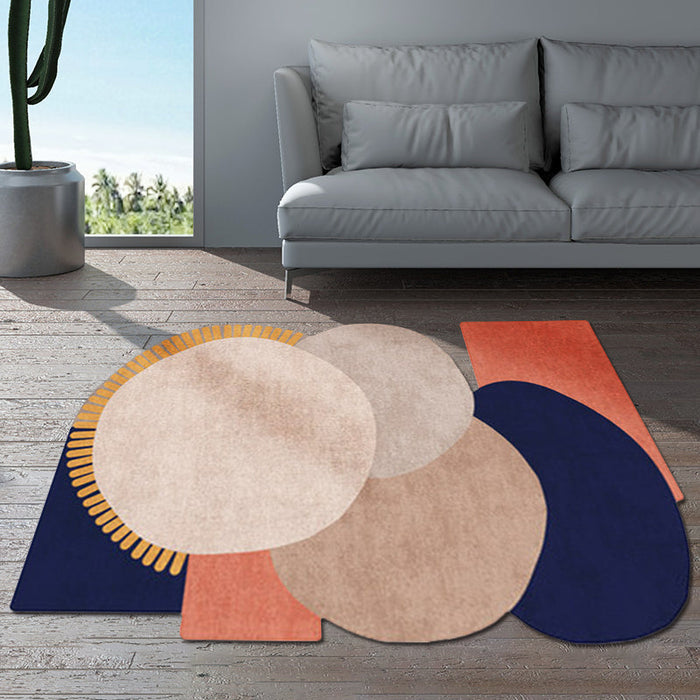 Modern Living Room Irregular Rug in Brown and Blue Color Block Circle Pattern Rug Polyester Pet Friendly Area Rug