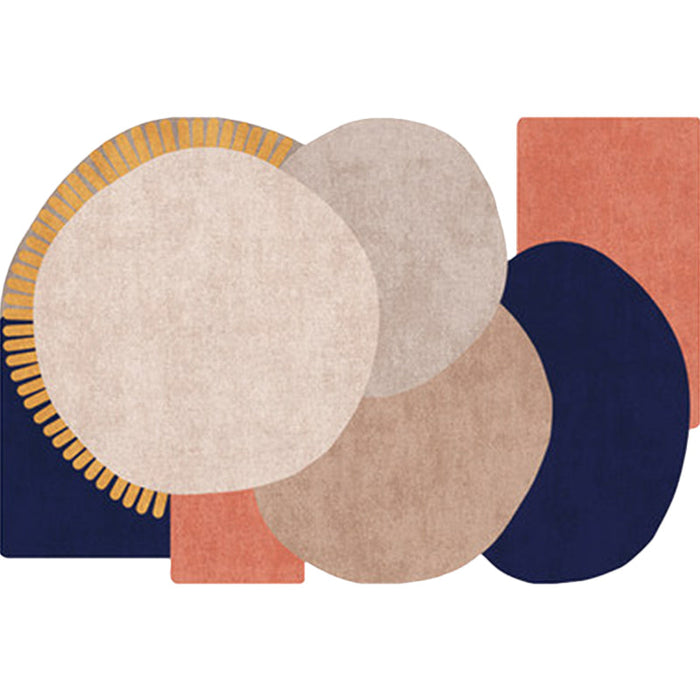 Modern Living Room Irregular Rug in Brown and Blue Color Block Circle Pattern Rug Polyester Pet Friendly Area Rug