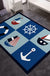 Kids Bedroom Rug in Blue Cars & Roads Ship Anchor Rudder Print Rug Polyester Machine Washable Area Rug