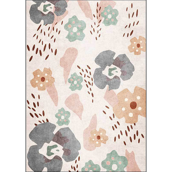 Pink Child's Room Rug Kids Floral Pattern Area Rug Polyester Anti-Slip Backing Carpet