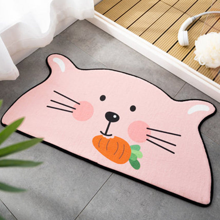 Kids Child's Room Irregular Rug in Pink and Orange Animal Tiger Lion Rabbit Print Rug Polyester Stain-Resistant Area Rug