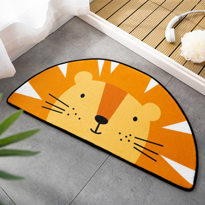 Kids Child's Room Irregular Rug in Pink and Orange Animal Tiger Lion Rabbit Print Rug Polyester Stain-Resistant Area Rug