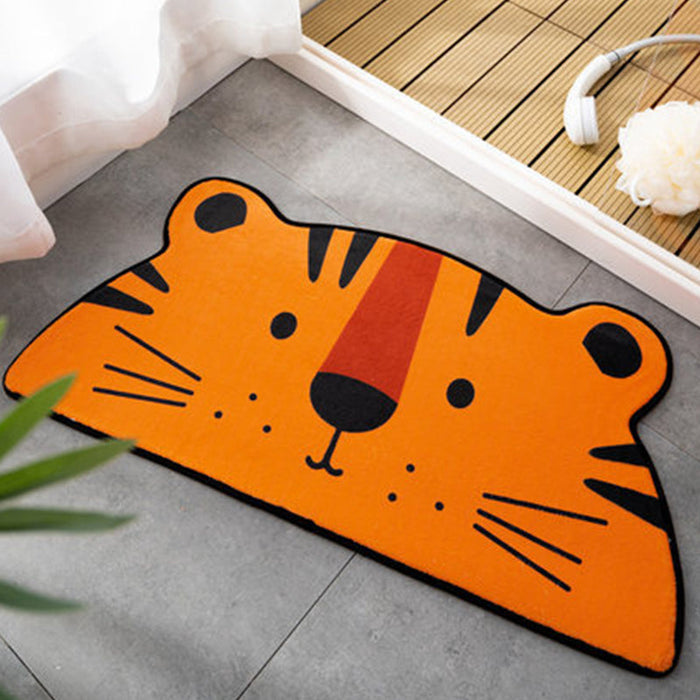 Kids Child's Room Irregular Rug in Pink and Orange Animal Tiger Lion Rabbit Print Rug Polyester Stain-Resistant Area Rug