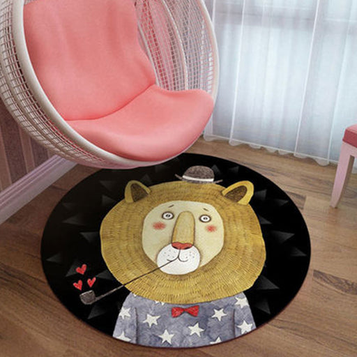 Black and Pink Nursery Rug Kids Animal Lion Rabbit Flamingo Pattern Area Rug Polyester Stain-Resistant Carpet