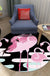 Black and Pink Nursery Rug Kids Animal Lion Rabbit Flamingo Pattern Area Rug Polyester Stain-Resistant Carpet