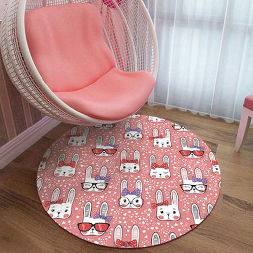 Black and Pink Nursery Rug Kids Animal Lion Rabbit Flamingo Pattern Area Rug Polyester Stain-Resistant Carpet