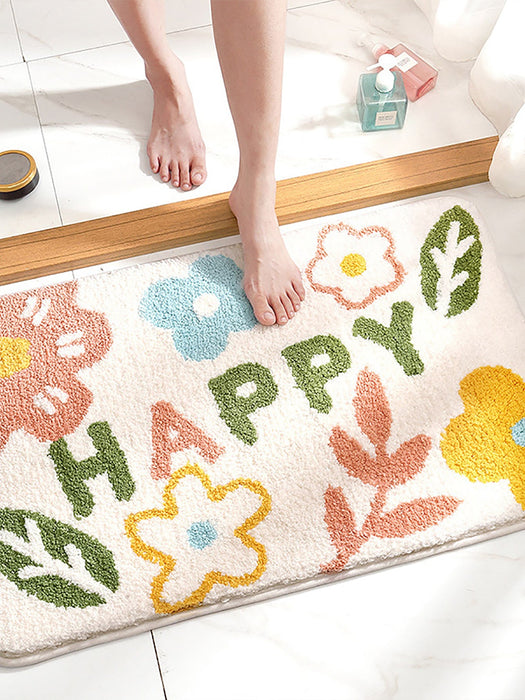 Floral & Letter Graphic Non-slip Bath Mat