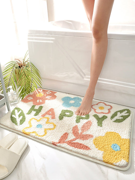 Floral & Letter Graphic Non-slip Bath Mat