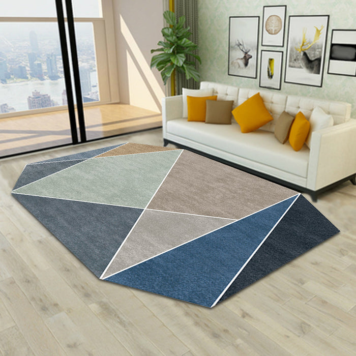 Blue and Brown Irregular Rug Bedroom Novelty Color Block Pattern Area Rug Polyester Pet Friendly Carpet