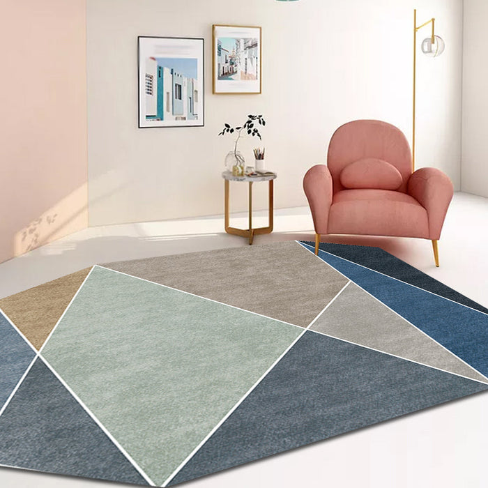 Blue and Brown Irregular Rug Bedroom Novelty Color Block Pattern Area Rug Polyester Pet Friendly Carpet