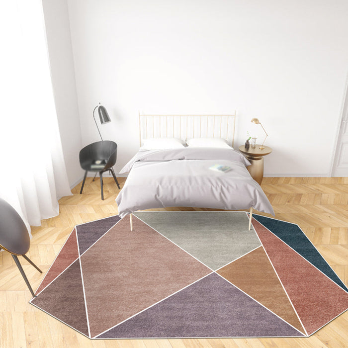 Blue and Brown Irregular Rug Bedroom Novelty Color Block Pattern Area Rug Polyester Pet Friendly Carpet